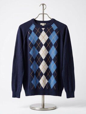 Cherokee Cotton Sweater Blue Argyle Crew Neck Kids Size XL 16/18 School Academia